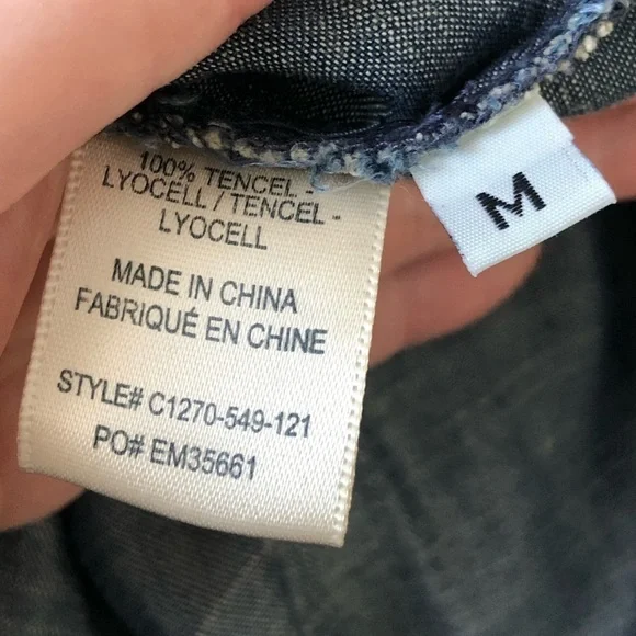 ANTHROPOLOGIE CLOTH & STONE CHAMBRAY LACE UP BLOUSE MEDIUM TENCEL LYOCELL TUNIC - Picture 4 of 10